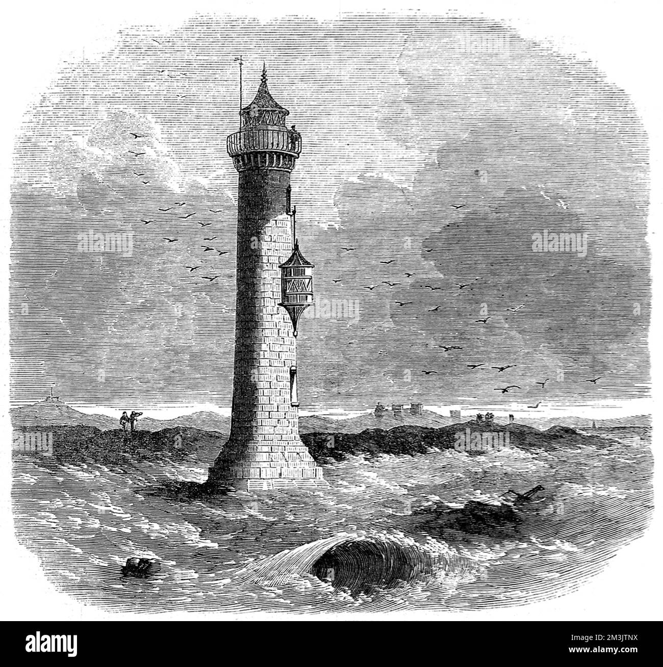 Lytham lighthouse, Lancashire, which was built circa. 1848 and was destroyed by heavy gales.  1863 Stock Photo