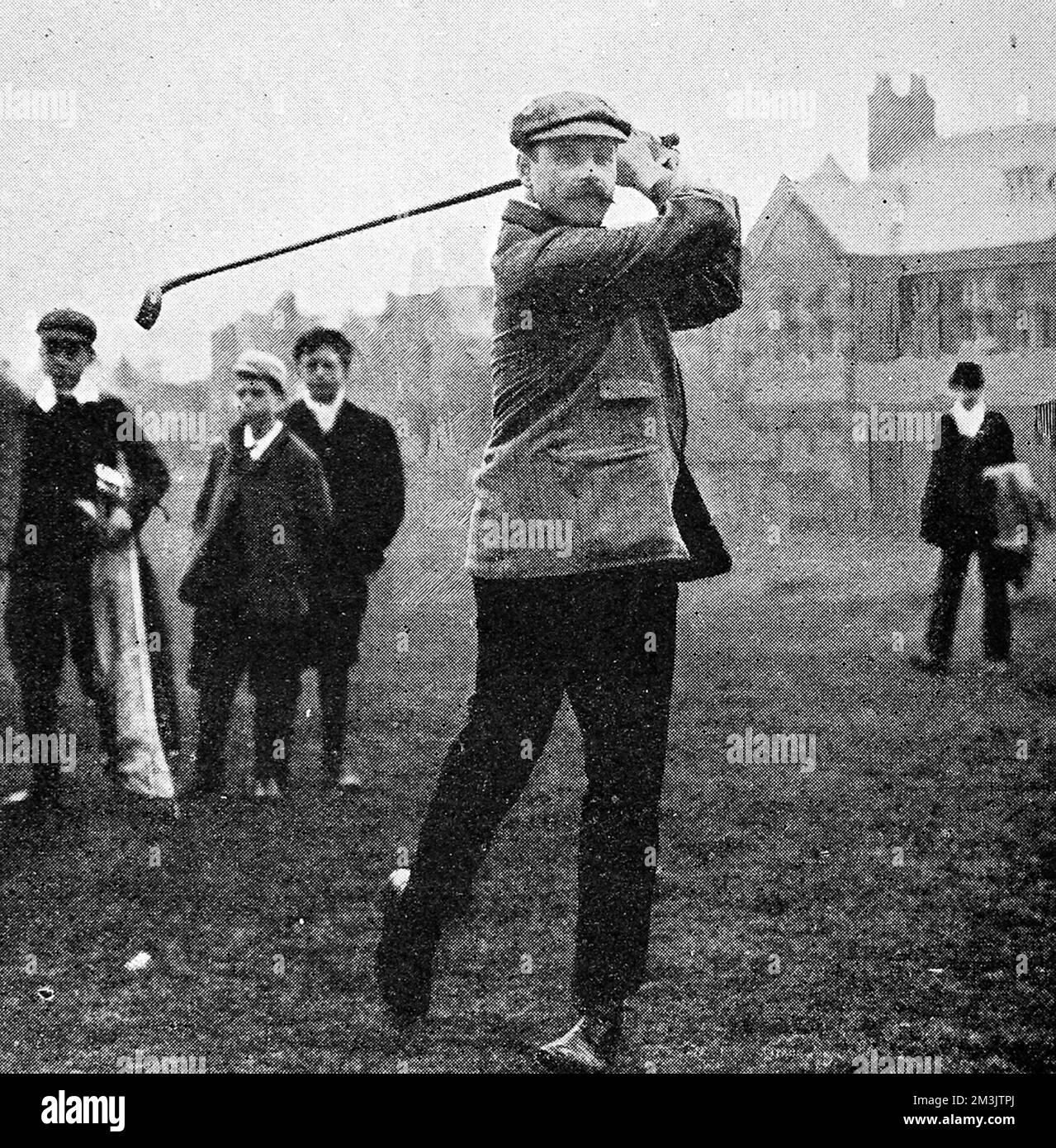 Photograph of James Robb, winner of the Golf Amateur Championship at Hoylake, May 1906.  Mr. Robb, of Prestwick, St. Nicholas, beat Mr. C.C. Lingen, of Sunningdale, by 4 and 3 despite strong wind and rain during their tie.     Date: 1906 Stock Photo