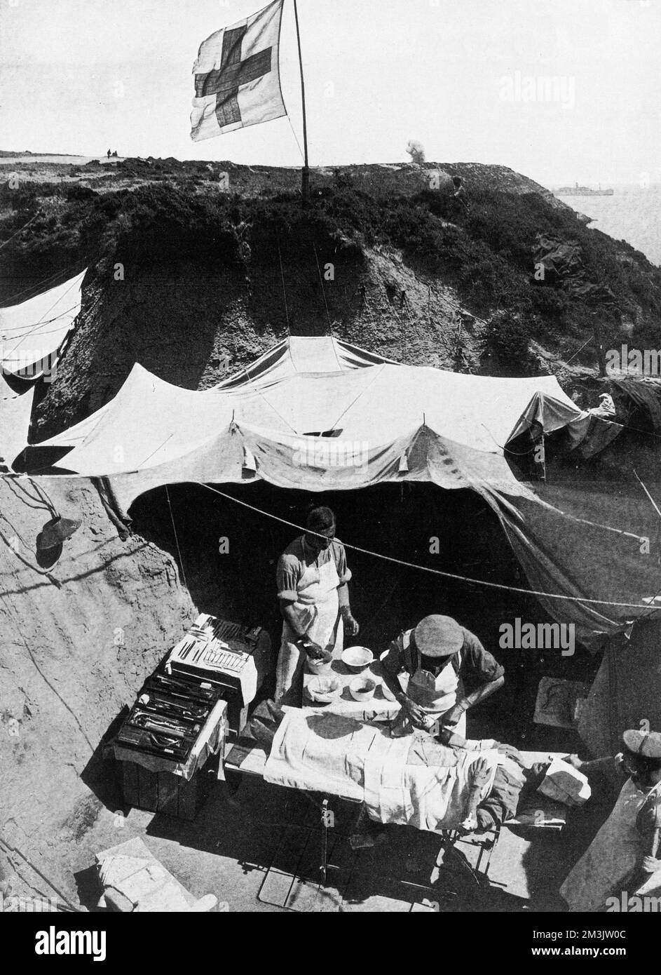 A Red Cross dressing station where soldiers are treated after fighting
