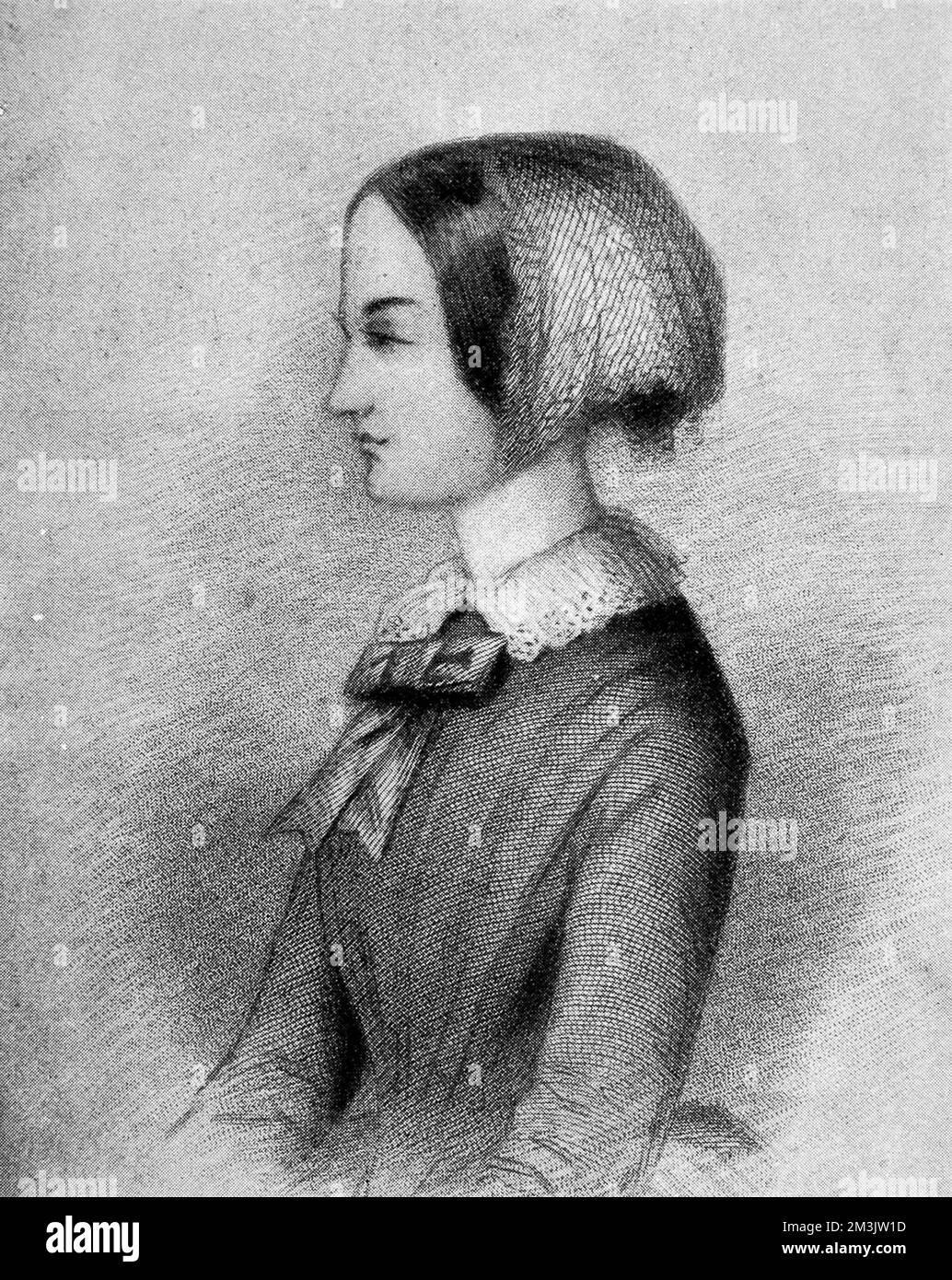 Florence Nightingale (1820 - 1910) was born in Italy. She moved to England with her wealthy family and was educated at home by her father. Although it was not deemed suitable for ladies of Florence's social standing to become nurses, she believed that it was God's chosen path for her. She trained in Kaiserswerth, near Dusseldorf and then returned to England to take a post at a Harley Street surgery.   She was sent along with 38 nurses to the Barrack Hospital in Scutari to assist with medical support. As she cared for the troops she gained much repect, writing letters home on the soldiers' b Stock Photo