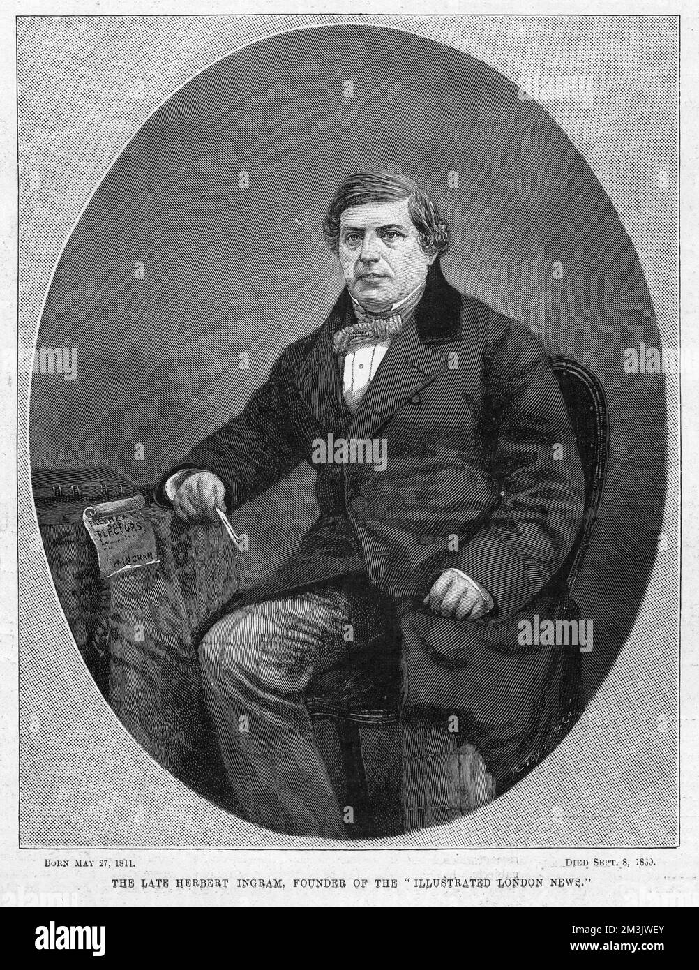 Herbert Ingram (1811 - 1860), founder of the Illustrated London News. Born in Boston, Lincolnshire, Ingram was a printer and bookseller who noticed that his customers always asked for the paper which contained illustrations. Convinced there was a market for a completely new type of publication to meet these demands, he resolved to supply one. The paper was an instant success and made Ingram's fortune. Ingram became M.P. for his home town in 1856. He was drowned, along with his eldest son Herbert, after the paddle steamer, 'The Lady Elgin', on which he was travelling, was involved in a colli Stock Photo