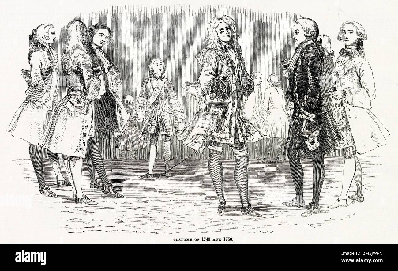 A glimpse into the costumes that were to be worn at Queen Victoria's costume ball. The theme of the ball was court costume of the mid eighteenth century. Stock Photo