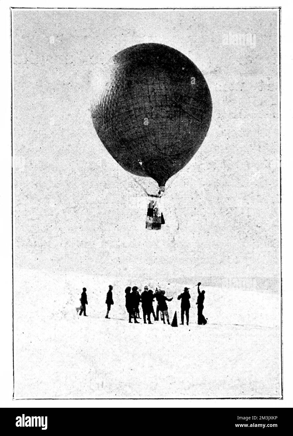 Photograph showing the use of an hydrogen balloon during the National Antarctic Expedition of 1901-4, Antarctic, 4th February 1902.  This was the very first balloon flight, to a height of 750 feet, undertaken in the Antarctic.     Date: 1903 Stock Photo
