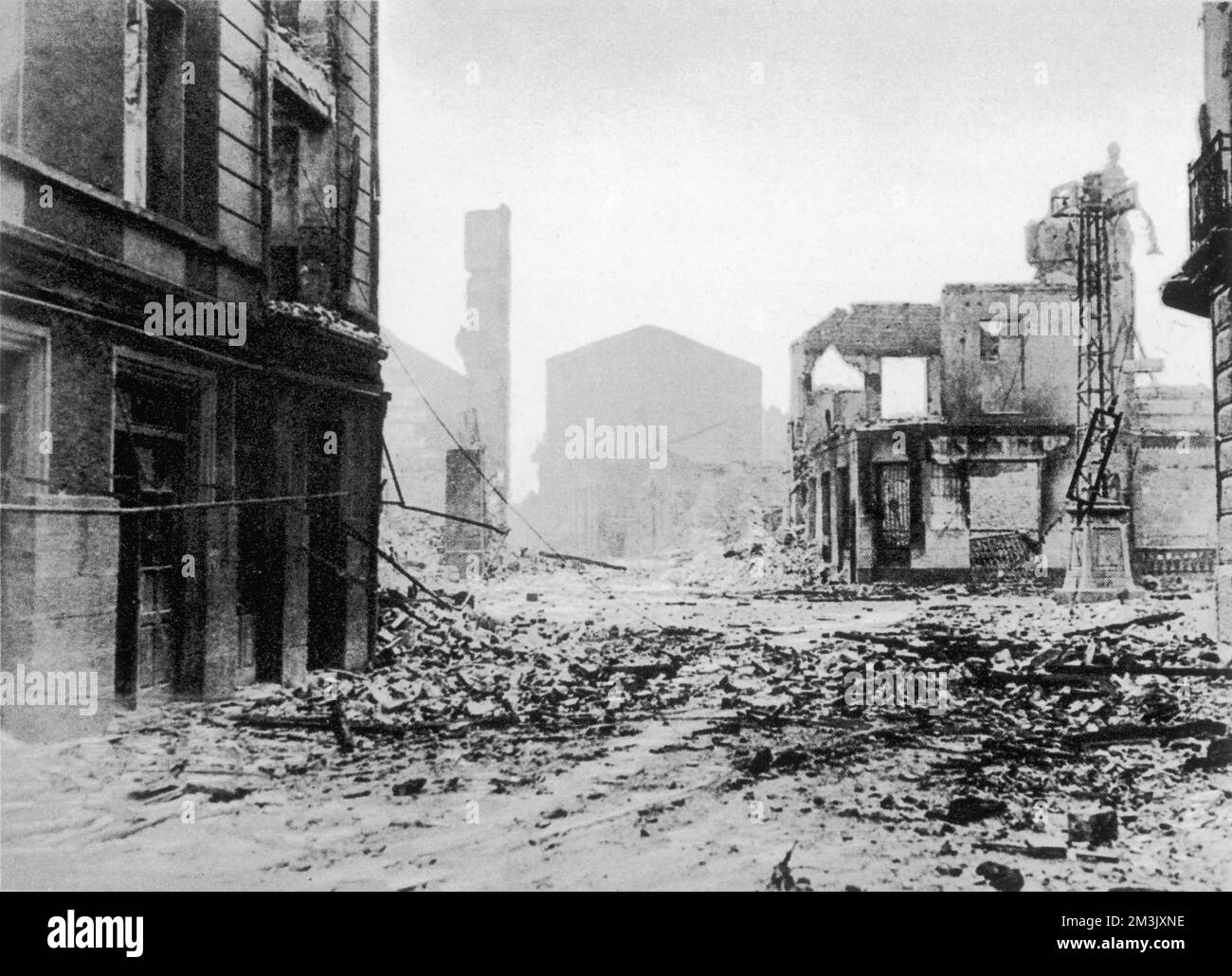 Photograph showing the Basque town of Guernica after the Nationalist air raids, 1937.      Guernica was in Republican territory when Franco's Nationalist airforce combined with the German Condor Legion in an attempt to destroy the town.     Date: 1937 Stock Photo