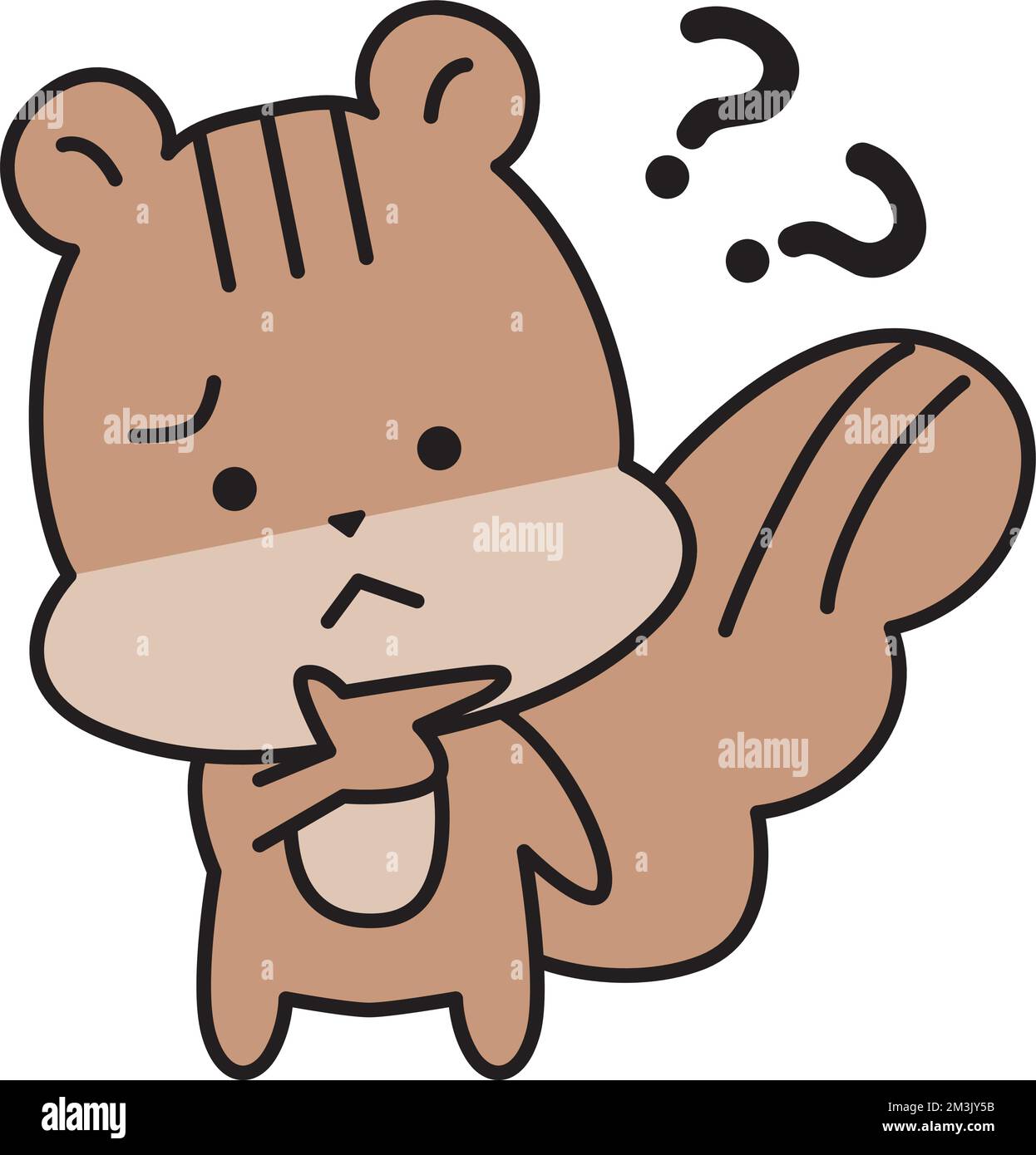 A squirrel character who is worried about skipping the question marks. Cute and funny animal is