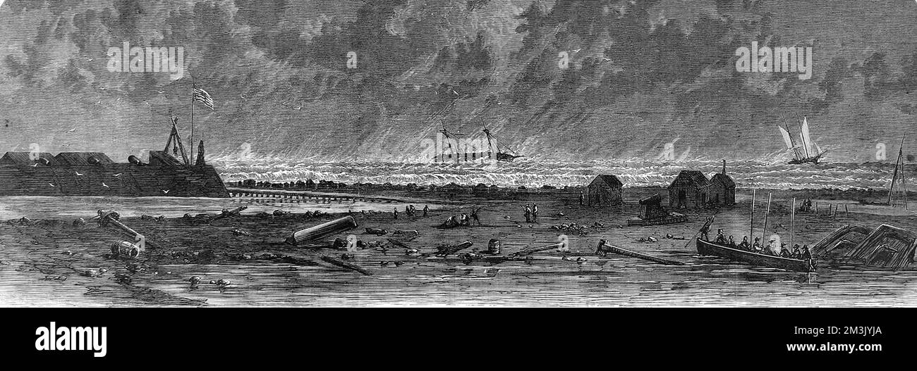 Panorama of a wreck at sea from the American civil war, Unionist ship, 'City of New York'.     Date: 1862 Stock Photo