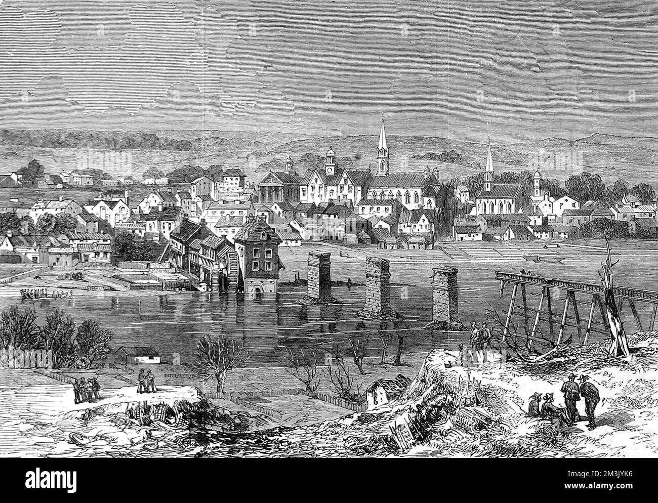 Scene of the battle between the Federals and the Confederates. Fredericksburg devastated after the battle which took place on December 13th 1862. The Confederates held the town against General Burnside's troops who suffered over 12,000 casualties.     Date: 1863 Stock Photo