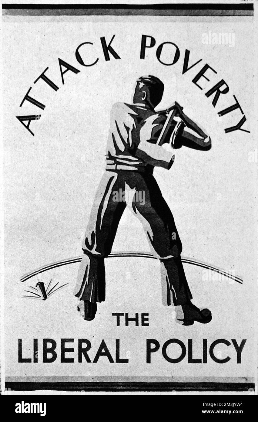 A Liberal Party Poster telling the electorate to 'Attack Poverty' by voting Liberal, from the 1920's.  1929 Stock Photo