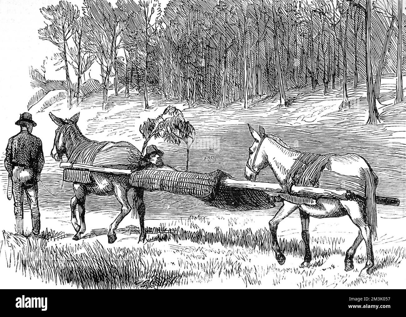 Litter for conveying wounded from the Battle of Shin Butte. Horse drawn