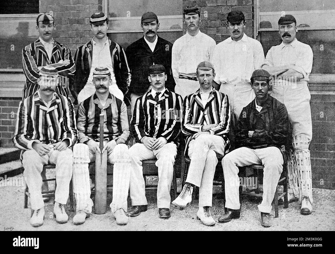 Photograph of the Middlesex County Cricket team for the 1892 season. Back row, left to right: R.S. Lucas, T.C. O'Brien, Phillips, West, Hearne, Rawlin. Front row, left to right: A.E. Stoddart, S.W. Scott, A.J. Webbe (captain), E.A. Nepean, P.J.T. Henery. Stock Photo
