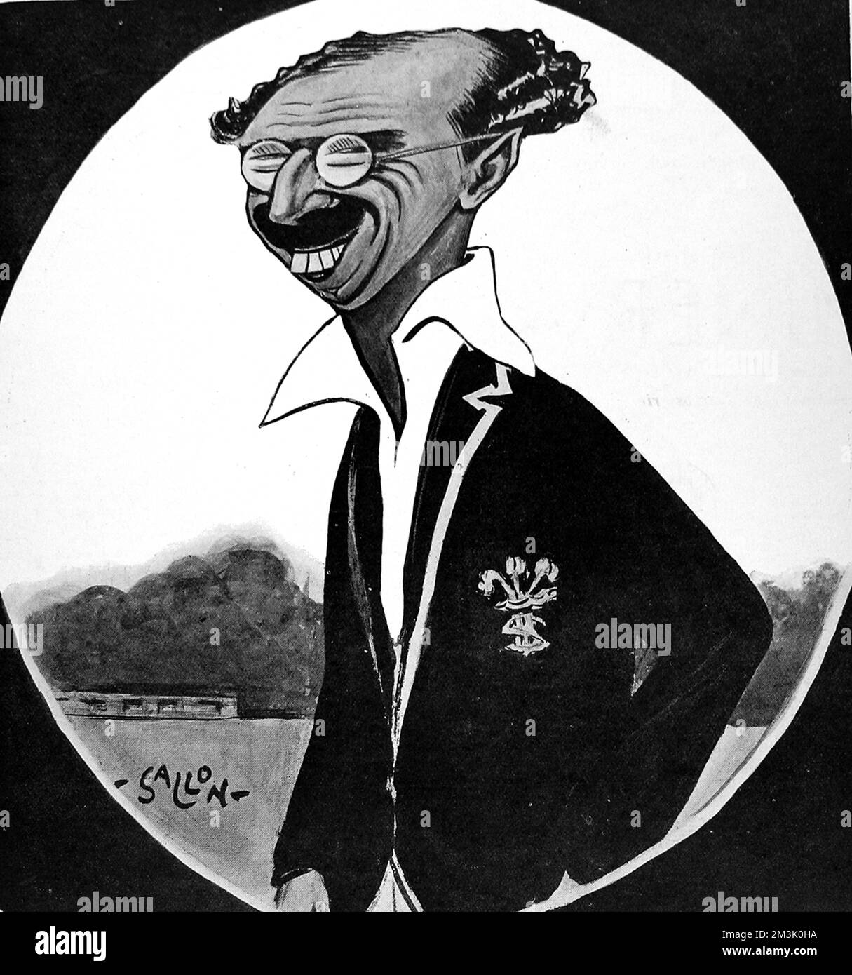 Cartoon of Percy Fender (1892-1985), the Surrey and England cricketer, who at that time was captain of his county.     Date: 1929 Stock Photo