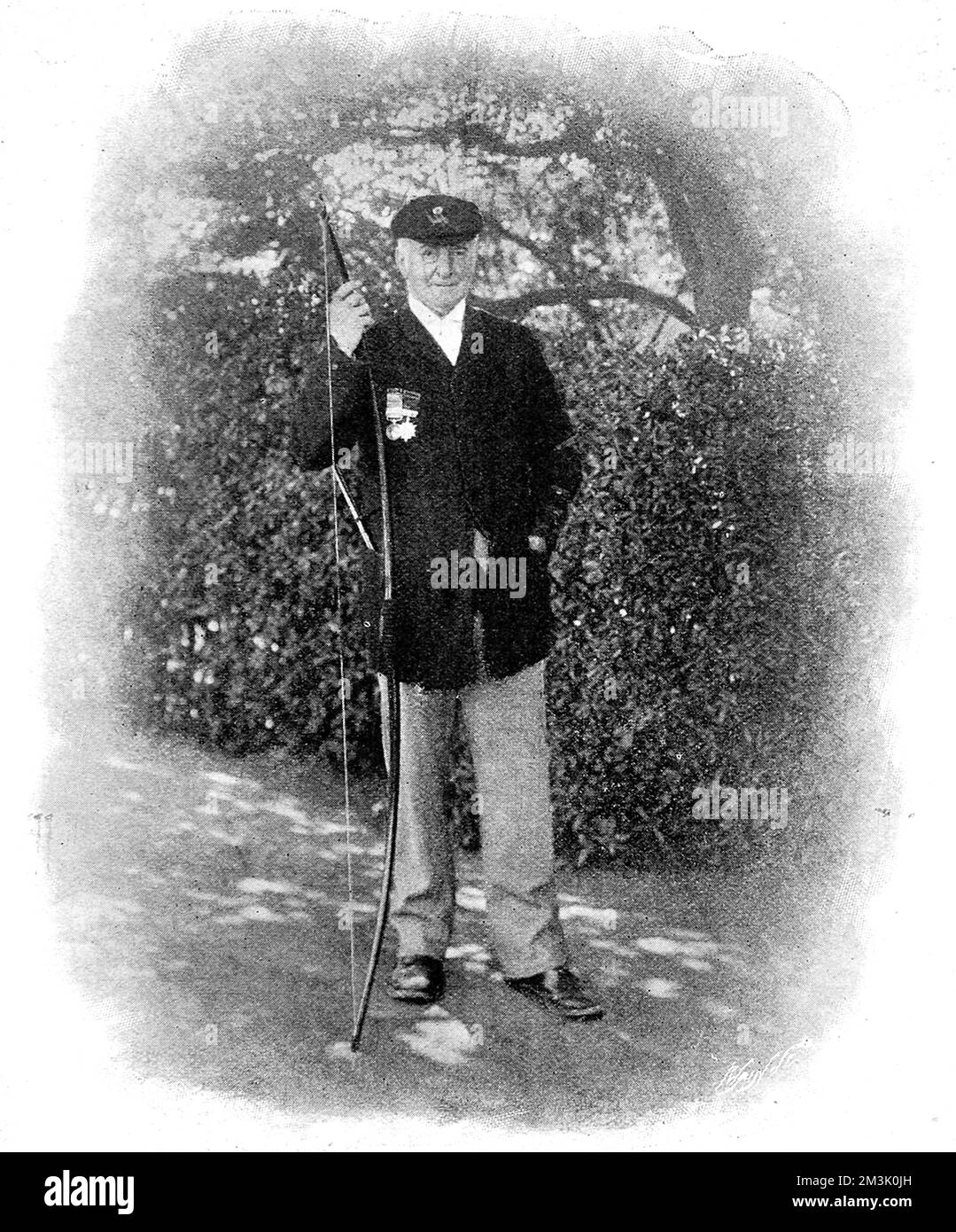 Photograph of Mr. Eyre Hussey, the winner of the Champion's Gold Medal and the Spedding Memorial Challenge Cup at the Grand National Archery Meeting, Preston Park, 1899.     Date: 1899 Stock Photo