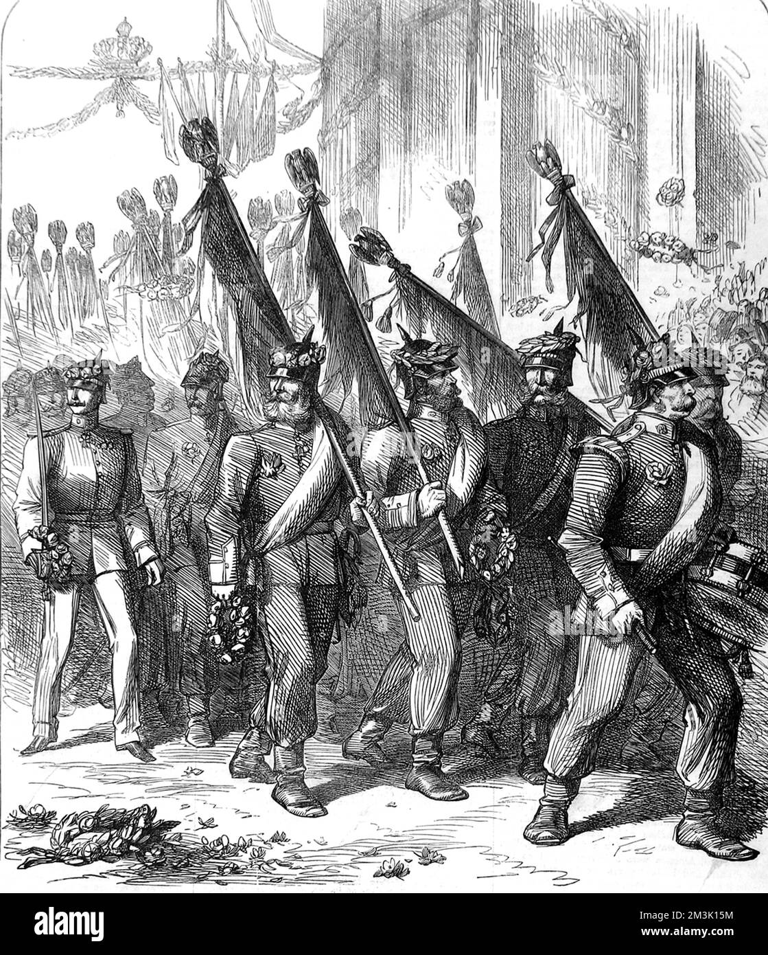 Prussian Troops return to Berlin victorious at the end of the Franco-Prussian War.     Date: 1871 Stock Photo