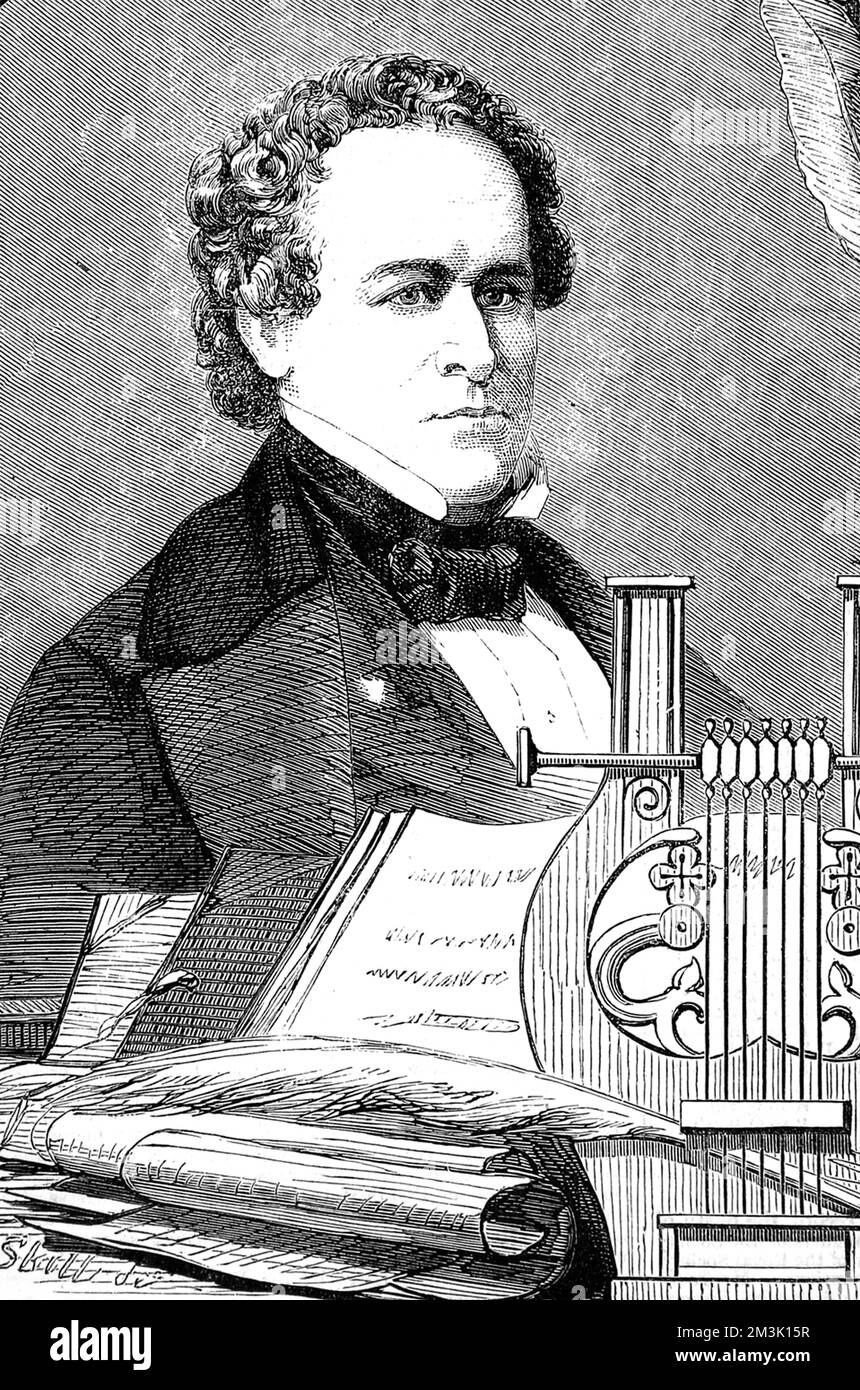 Portrait of American Historian, George Bancroft. Born in Worcester, Massachusetts in 1800, he studied History at Havard and Gottingen Universities. In 1834 the first volume of his 6 volume 'History of the United States from the descovery of the American Continent' was published to great acclaim.     Date: 1858 Stock Photo