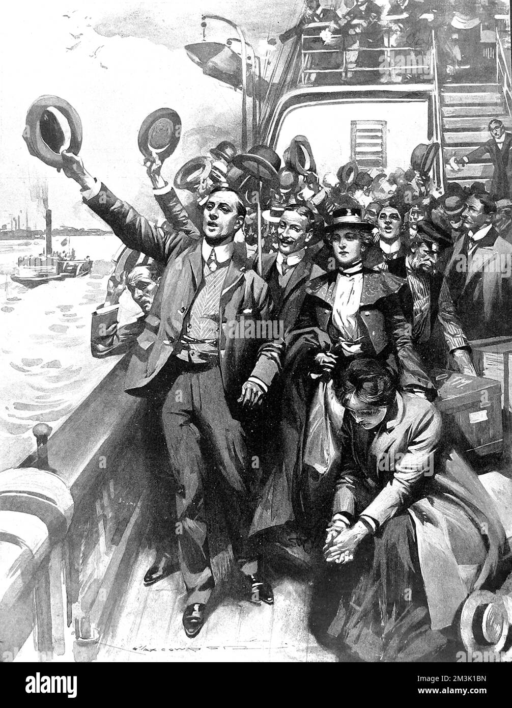 British Emigrants waving goodbye 1903 Stock Photo Alamy
