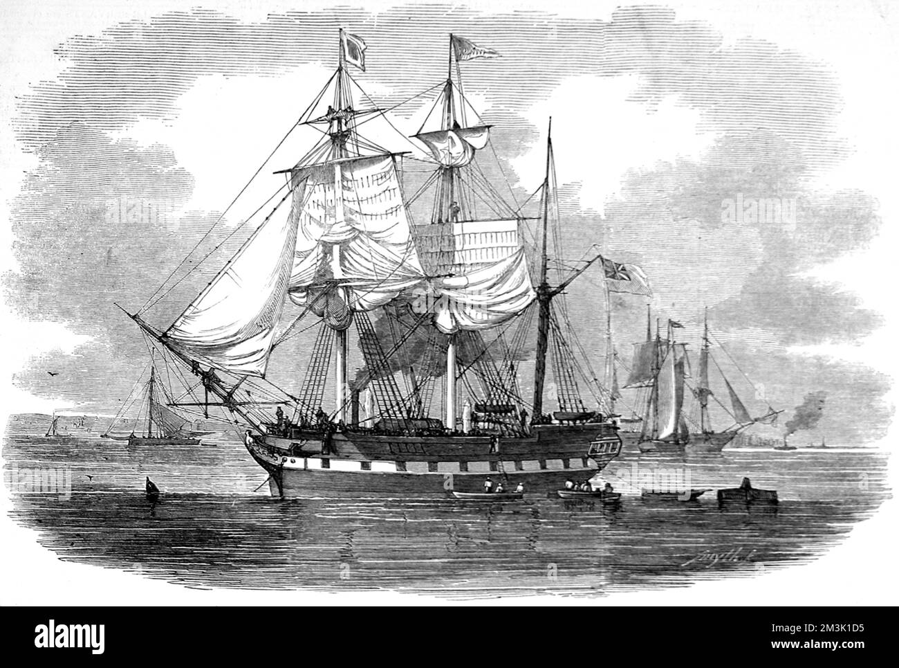 The three-masted emigrant ship, 'Artemisia' leaving Britain for Moreton Bay, New South Wales.  1848 Stock Photo
