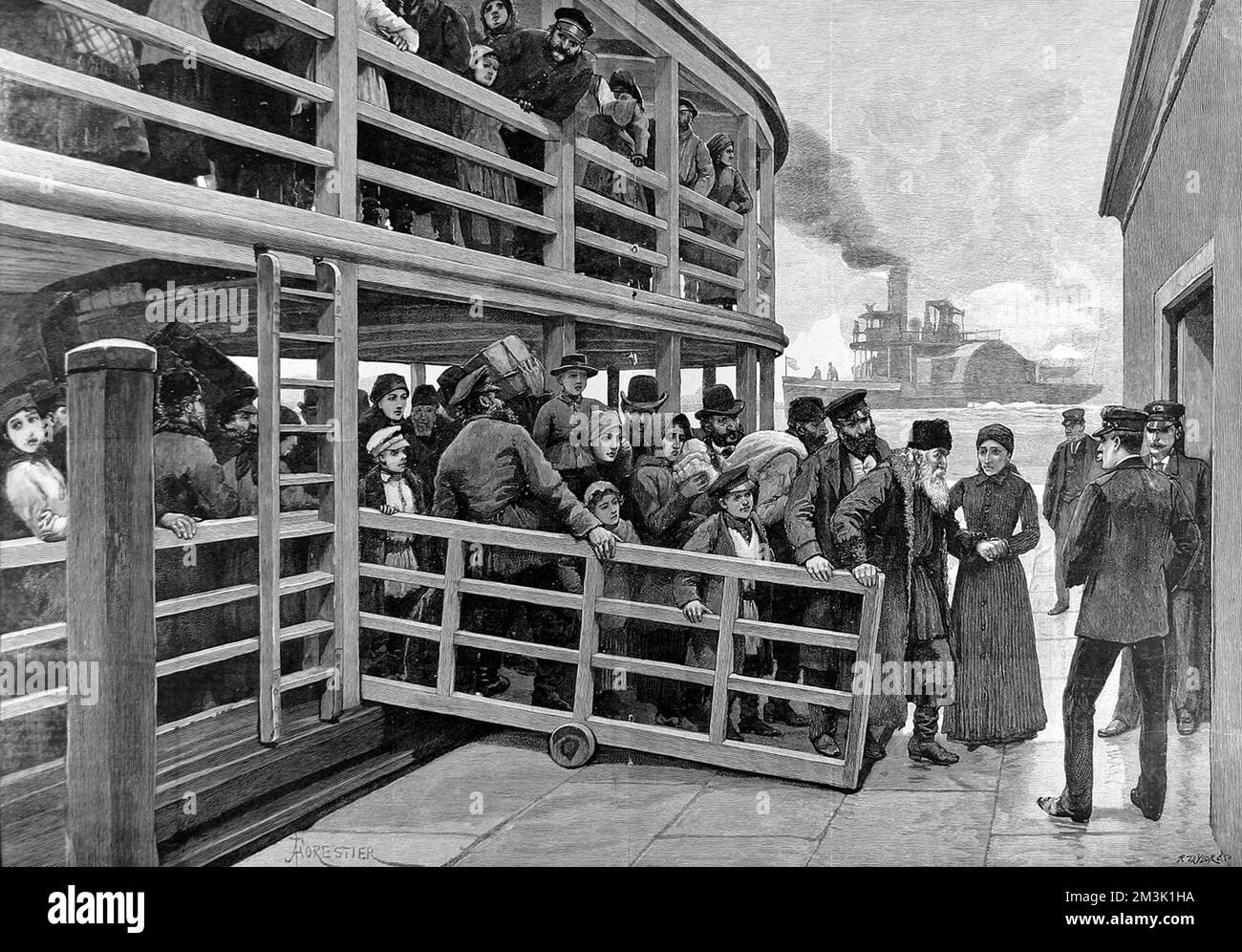 Russian Emigrants landing in New York, 1892. Stock Photo