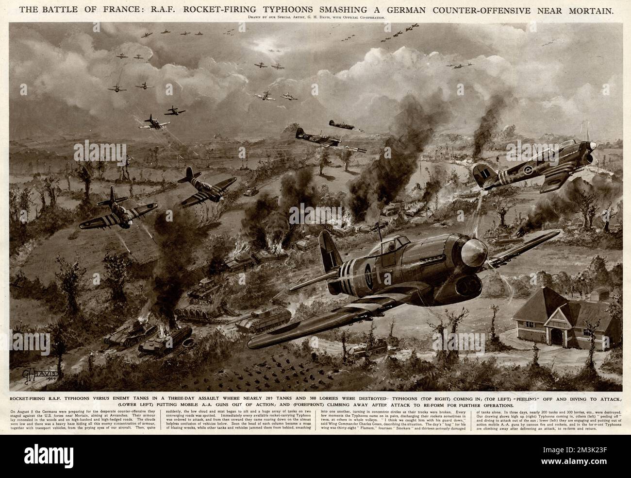 RAF Typhoons attack German tanks by G. H. Davis Stock Photo