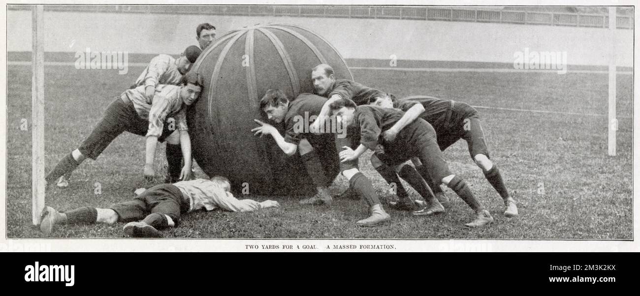 A game of 'pushball' between Anerley and Crystal Palace at the Crystal Palace sports ground. This match, one of the first played in Britain of this American game, was won by Anerley by 1 goal and 3 tries. The ball itself weighed 50lb. Stock Photo