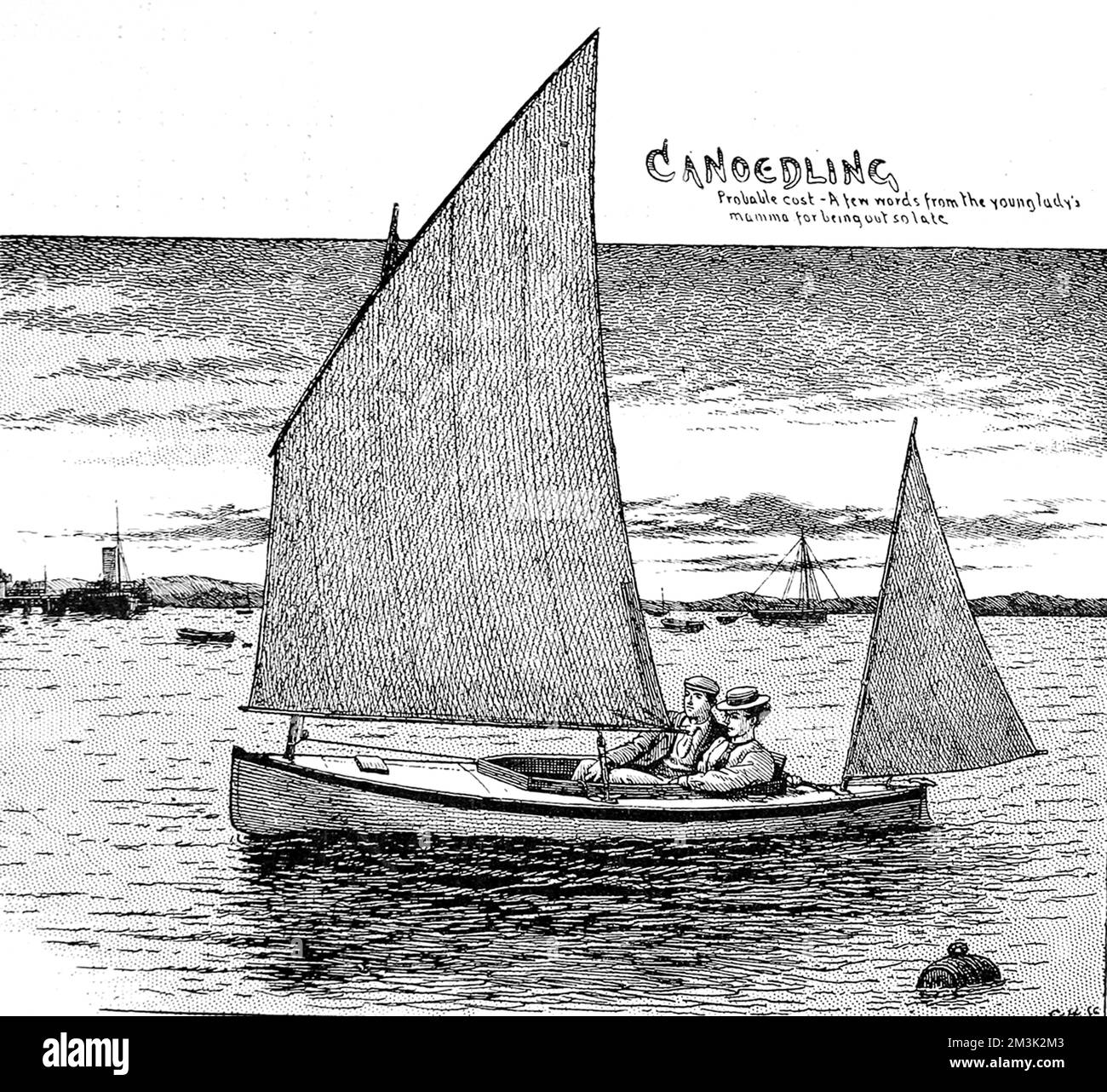 A young couple enjoying a ride in a sailing kayak somewhere on the