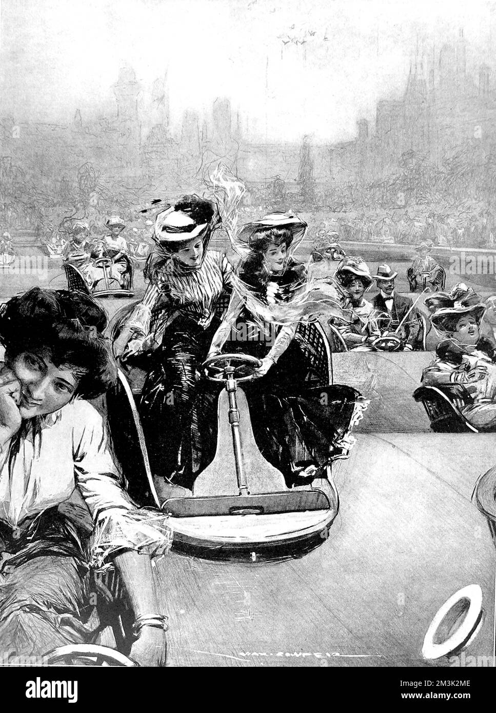 The 'Witching Waves' ride at the White City amusement ground, London. This ride gave the impression of travelling over a series of waves whilst travelling in a small 'car' similar to a 'dodgem'.     Date: 1909 Stock Photo