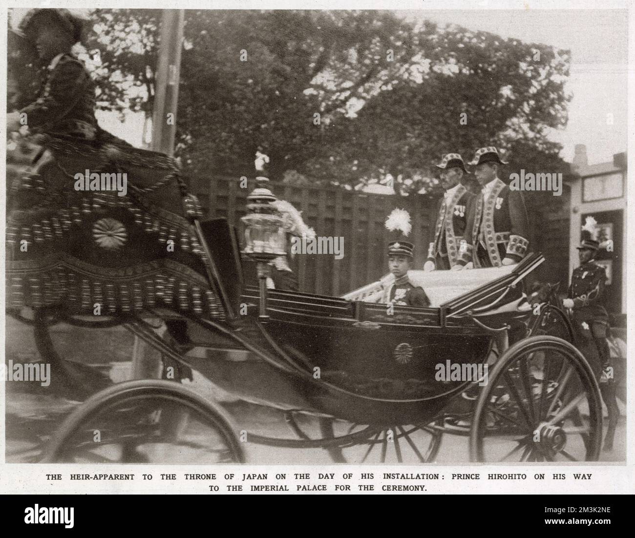 Prince Hirohito (1901 - 1989), in his carriage on the way to be formally installed as Heir to the Throne, 3rd November 1916. The eldest son of Emperor Taisho, he became the 124th Emperor of Japan, in 1926, on the death of his father. Stock Photo