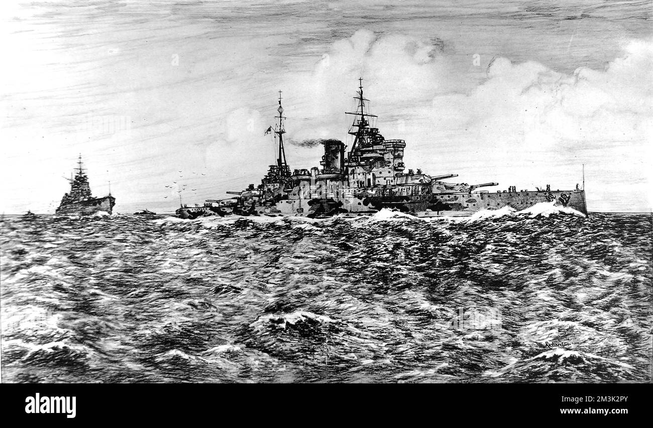 Royal Navy battleship, HMS 'Queen Elizabeth', sailing in the