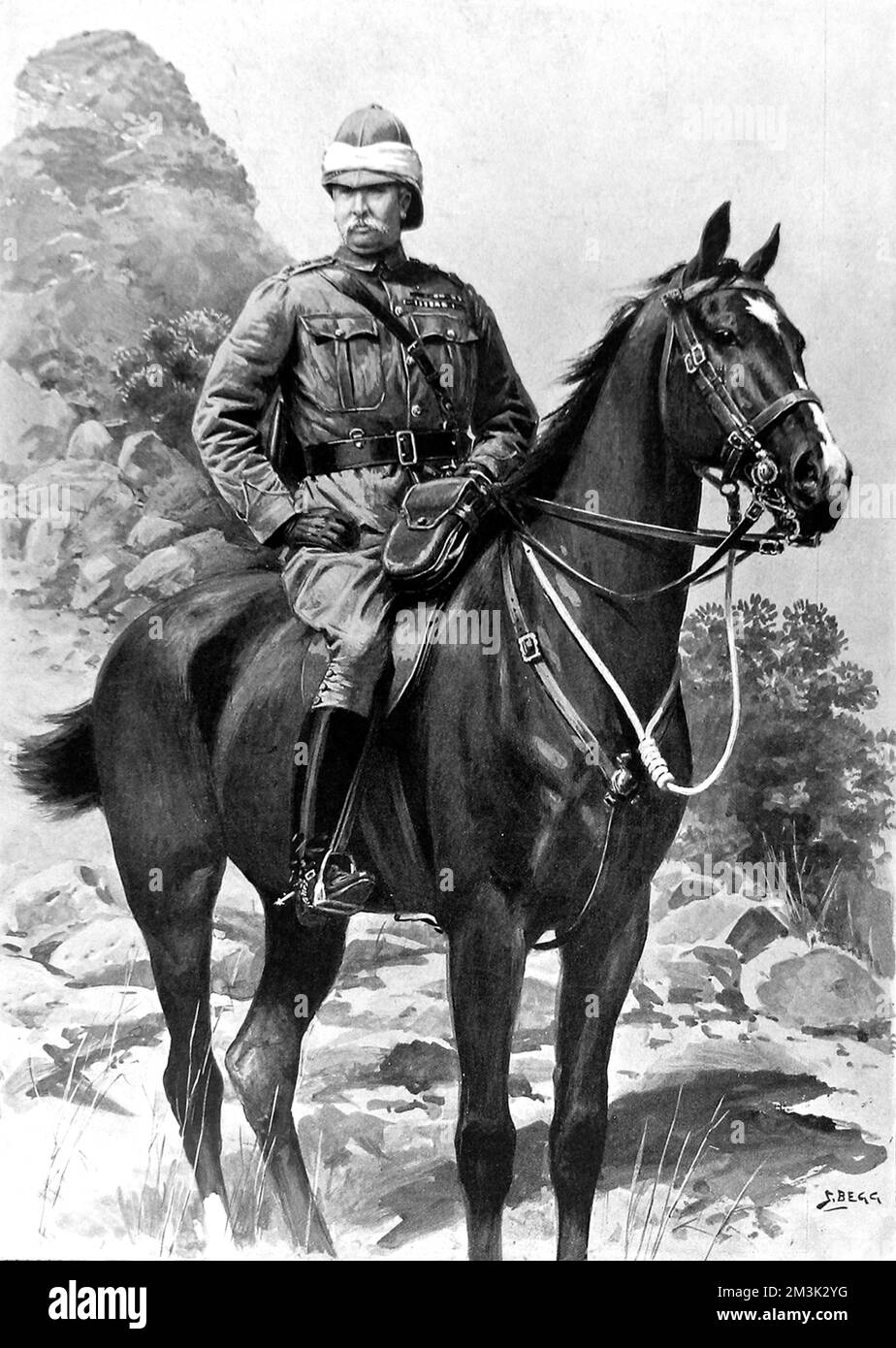 General Sir Redvers Henry Buller VC (1839 - 1908), the British military commander, on horseback during the Boer War. Stock Photo