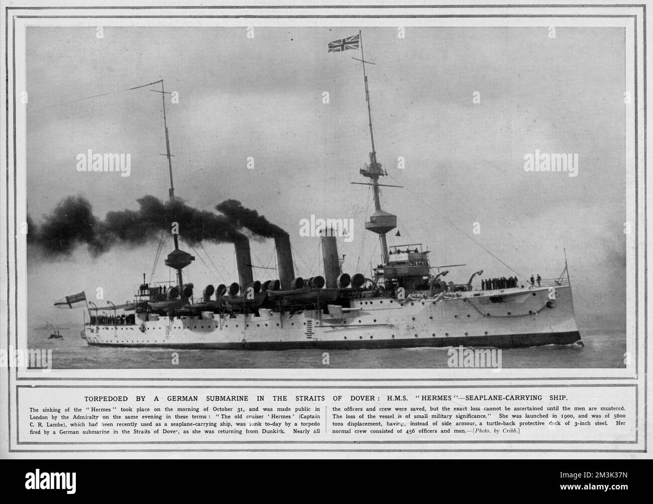 H.M.S Hermes, a seaplane carrying ship.  1914 Stock Photo