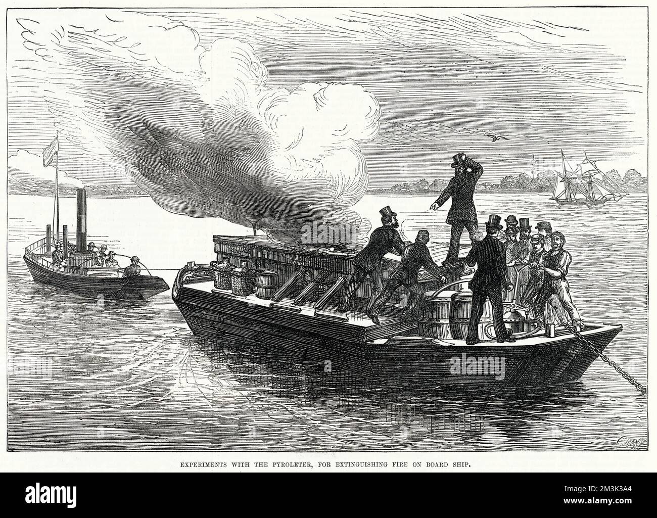 The trial of a fire extinguisher designed for boats, called a