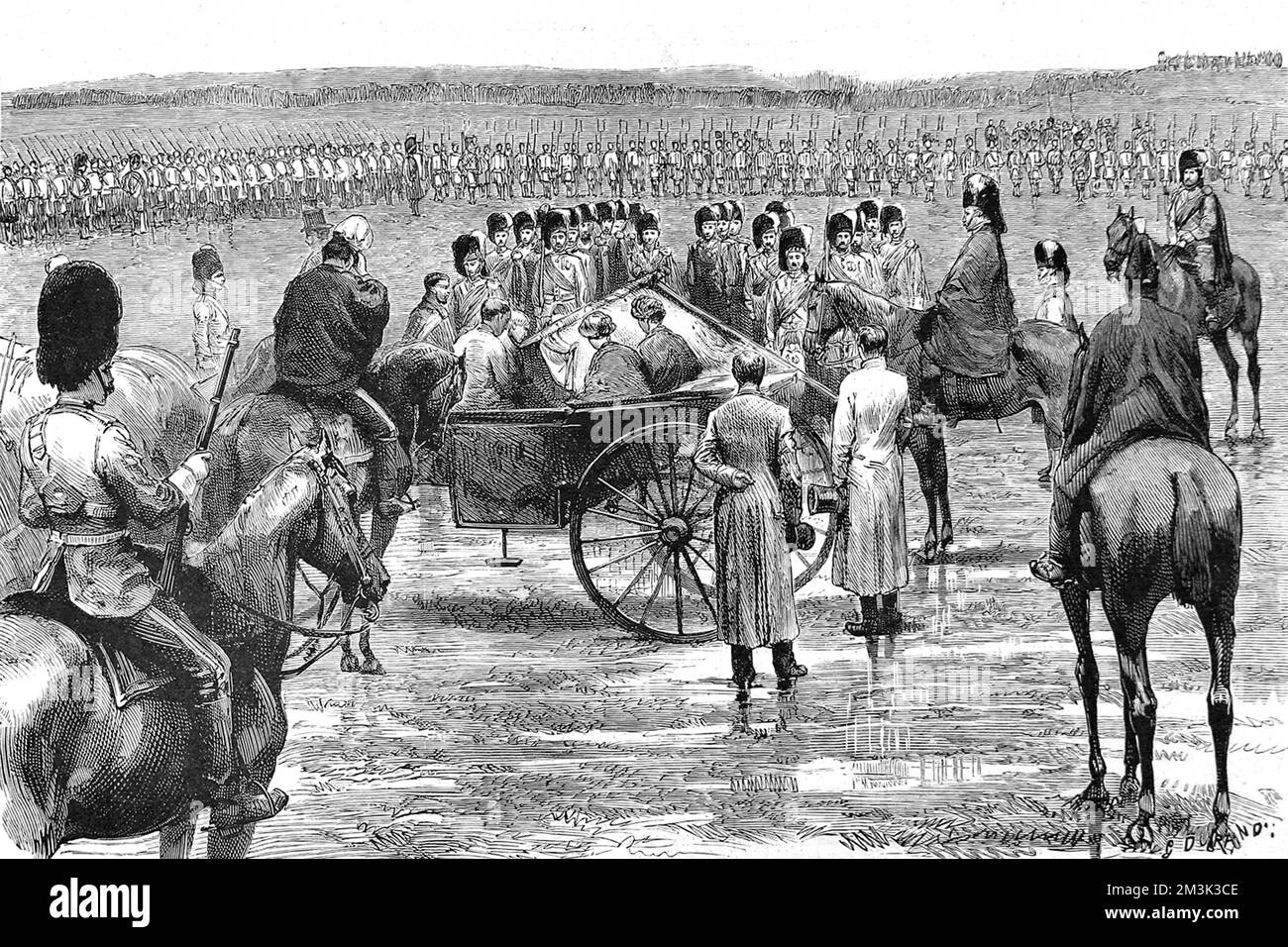 Prince and Princess of Wales presenting new colours to the Gordon Highlanders at Aberdeen.     Date: 1884 Stock Photo