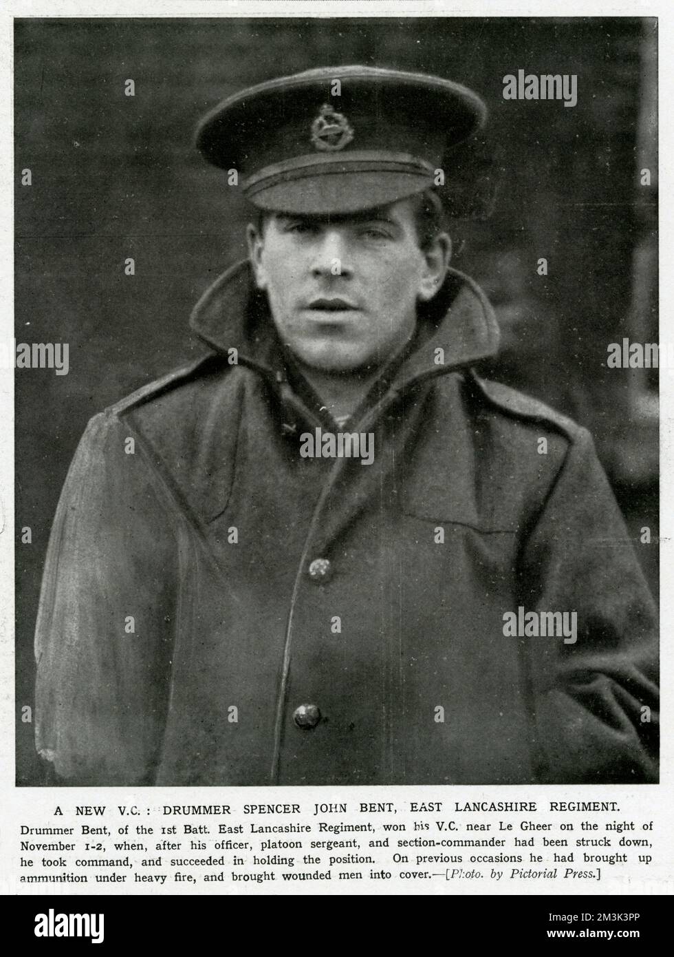 Drummer Spencer John Bent, East Lancashire Regiment, awarded the Victoria Cross.     Date: 1914 Stock Photo