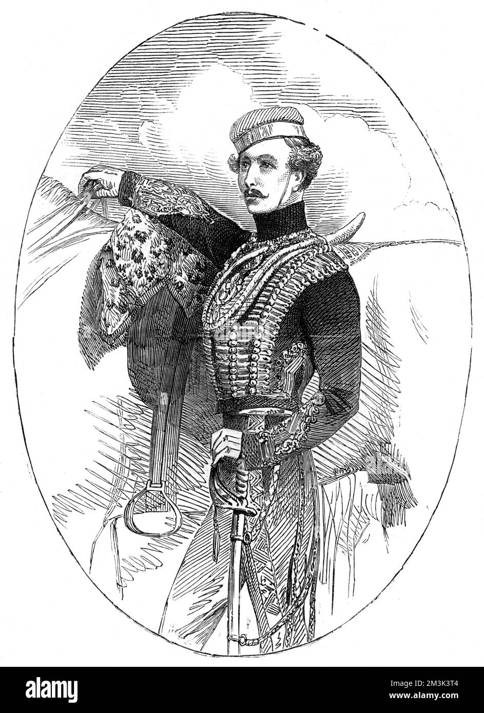 Captain Edward Nolan (1818 - 1854), killed at the Charge of the Light Brigade of the Battle of Balaclava of October 25th 1854 during the Crimean War. Nolan, of the 15th Hussars, was charged with carrying Lord Raglan's orders instructing Lord Lucan to embark on the disastrous manouevre. Nolan was killed by an exploding shell as the cavalry set off. His obituary in the Illustrated London News absolves Nolan from any blame and concentrates heavily on his book about military matters, which had previously been reviewed in the paper in January of that year.  1854 Stock Photo