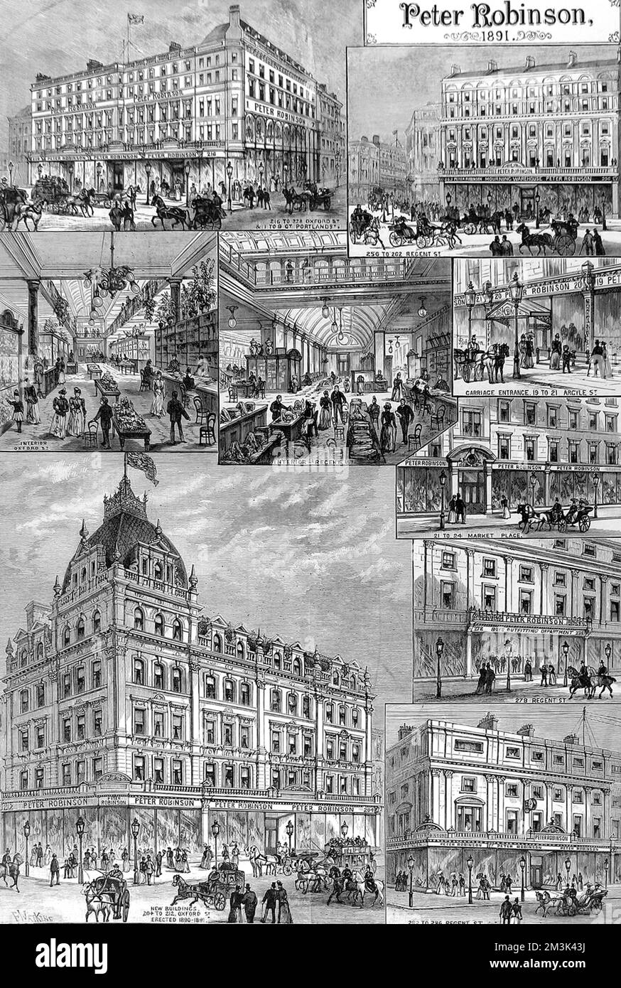 Exteriors and interiors of the 'Peter Robinson' department stores in