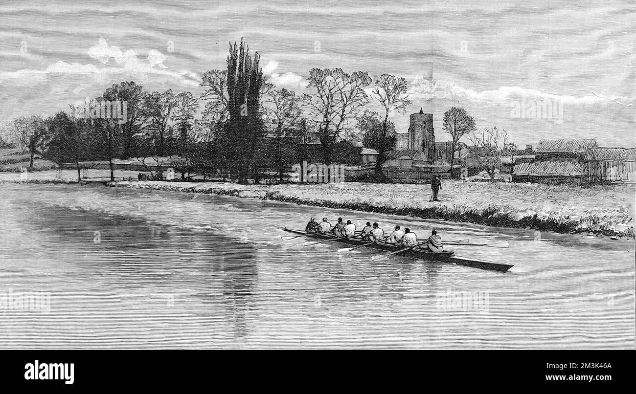 Cambridge Eight Rowing on the River Cam 1890 Stock Photo - Alamy