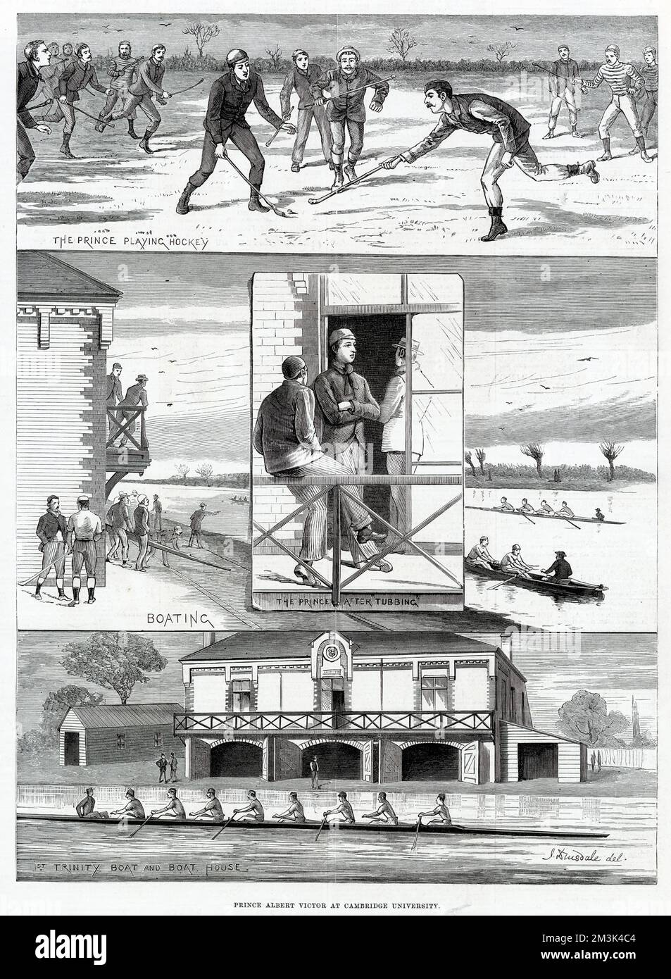 Series of sketches showing Prince Albert Victor, Duke of Clarence (1864 - 1892), involved in a series of sporting activities while at Cambridge University. The eldest son of Edward, Prince of Wales he was heir to the throne until his untimely death from pneumonia in January 1892. Stock Photo