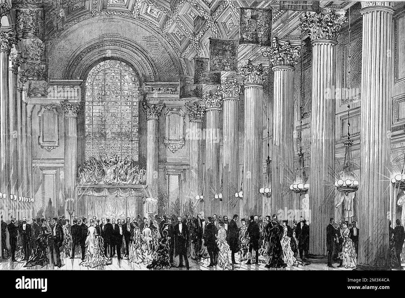 Interior of the Egyptian Hall, Mansion House, with a formal event underway, 1884. 1884 Stock Interior of the Egyptian Hall, Mansion House, with a formal event underway, 1884. 1884 Stock