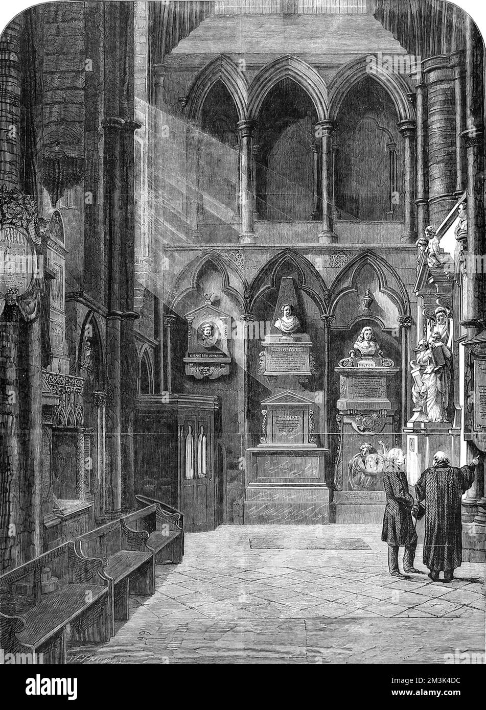 The 'Poets Corner' of Westminster Abbey, where many of the greatest poets of England are buried or commemorated, 1860. Stock Photo