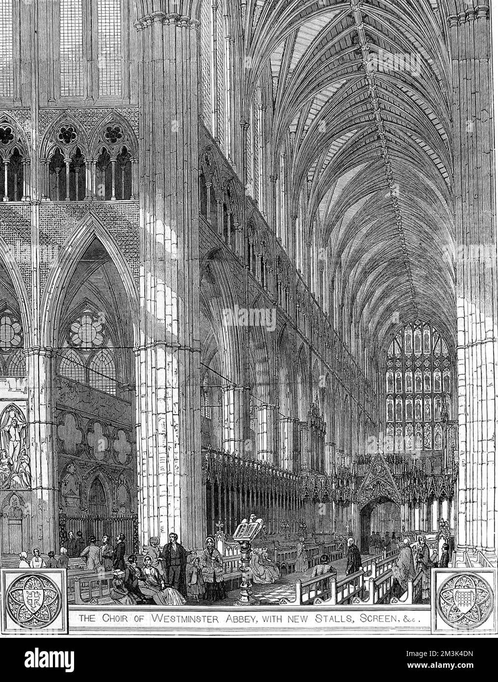 The choir of Westminster Abbey, with a lecturn in the foreground and the screen on the right. Stock Photo