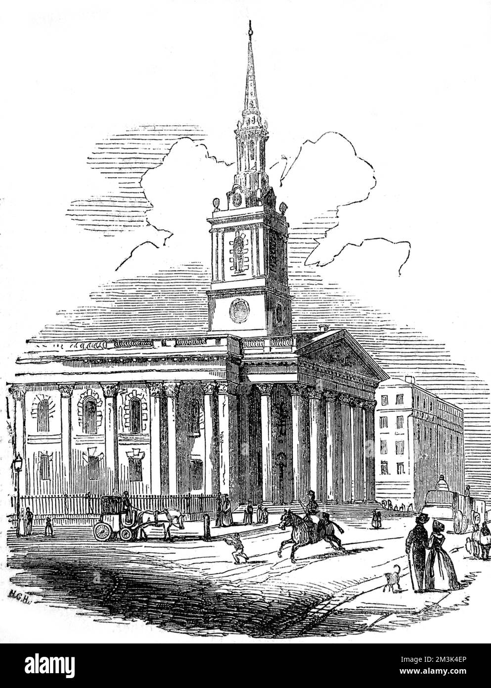 Exterior of the church of St.Martin's-in-the-Fields, London.  1842 Stock Photo