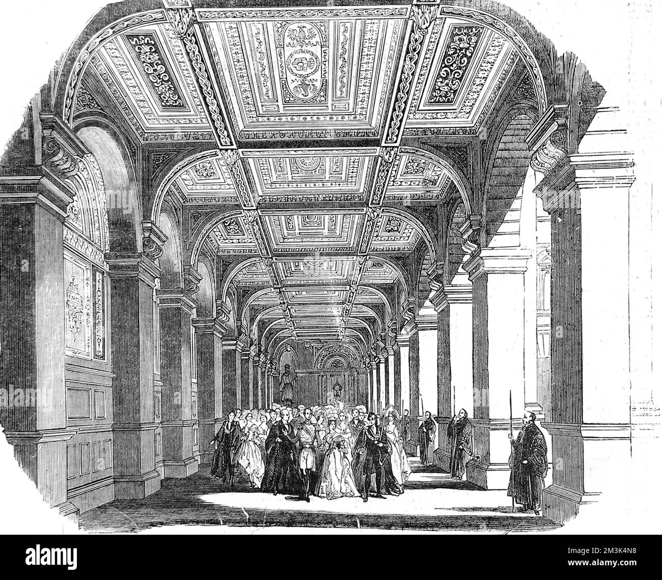 Queen Victoria and Prince Albert processing down the North Ambulatory of the Royal Exchange, at its official opening in 1844.     Date: 1844 Stock Photo