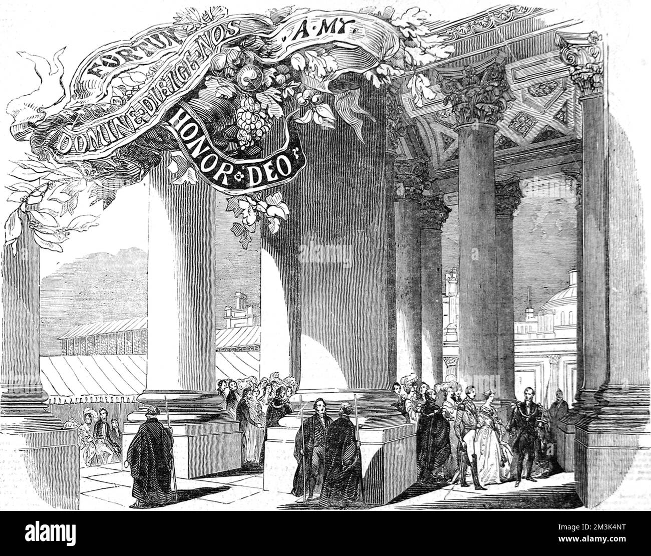 Queen Victoria and Prince Albert crossing the Great West Portico of the