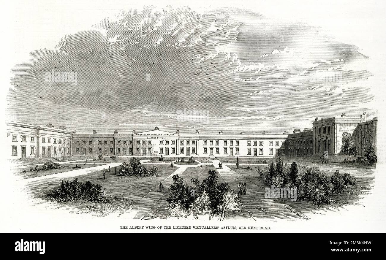 Exterior of the Albert Wing of the Licensed Victuallers' Asylum, Old Kent Road, London.     Date: 1858 Stock Photo