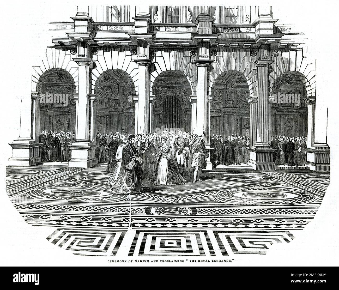 Queen Victoria undertaking the ceremony of naming and proclaiming 'The Royal Exchange' at its official opening in 1844.     Date: 1844 Stock Photo
