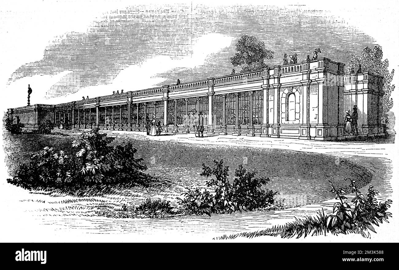 Exterior of the, then new, Carnivora House at the Zoological Society's Gardens (London Zoo) in Regent's Park, London.  1842 Stock Photo
