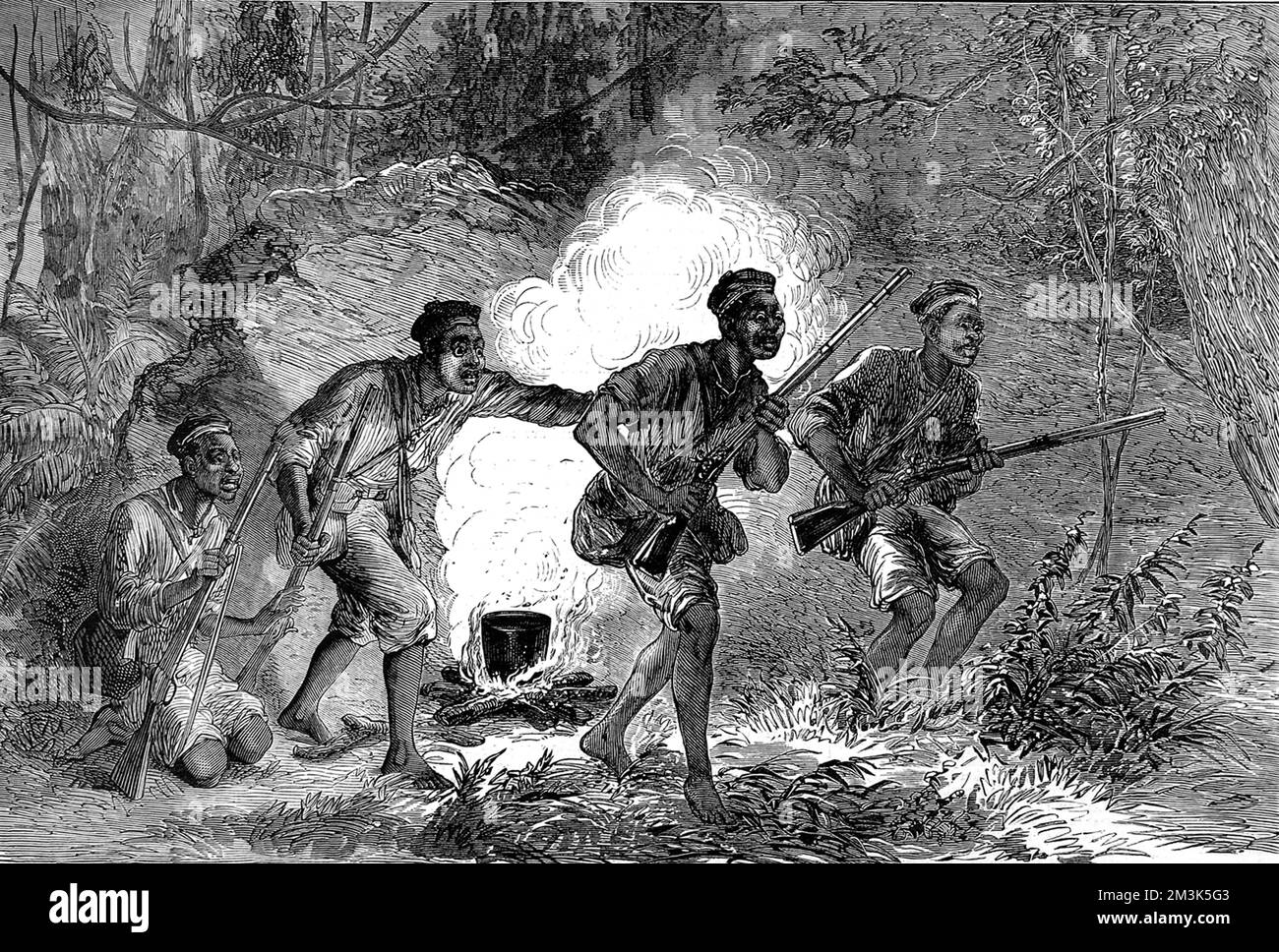 The Ashanti War (1873-74) - Native soldiers surprised. Stock Photo