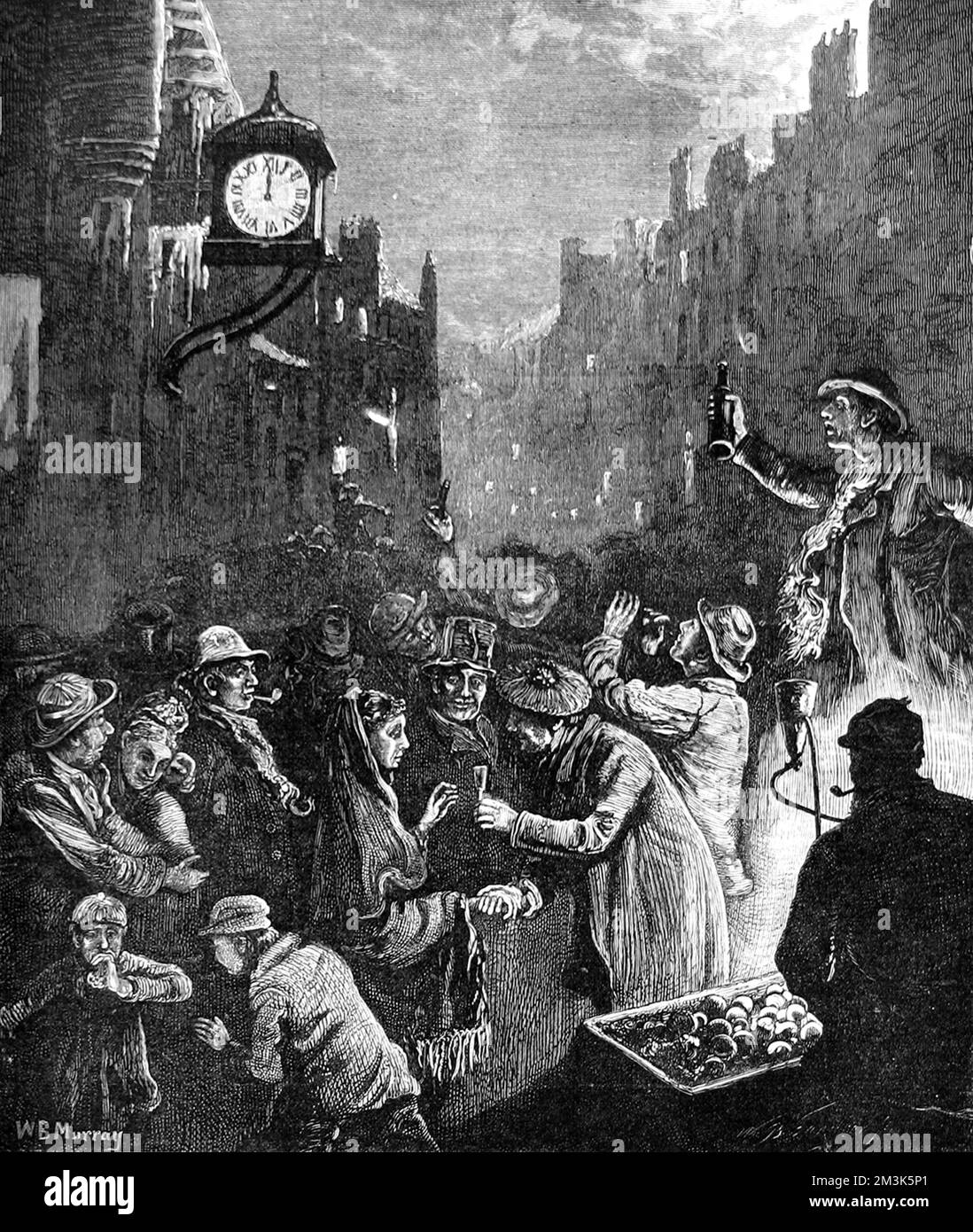 The poor on New Year's Eve in Edinburgh 1876 Stock Photo