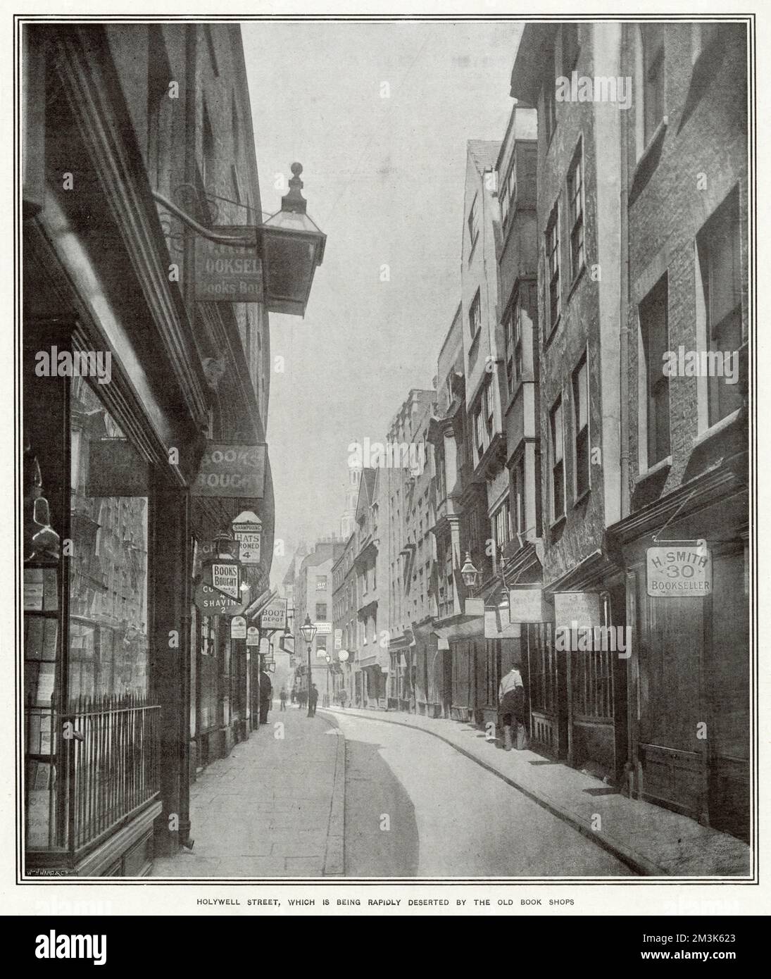 Holywell Street, London, which was famed for its bookshops, was due for demolition shortly after this photograph was taken, to make way for London County Council improvements. Stock Photo