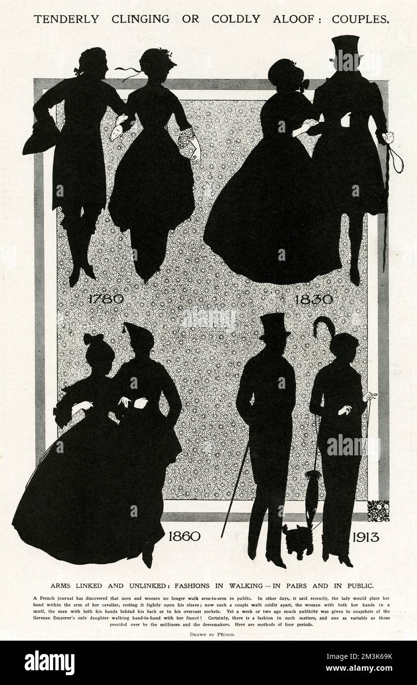 Silhouettes of couples walking arm in arm throungh the ages Stock Photo ...