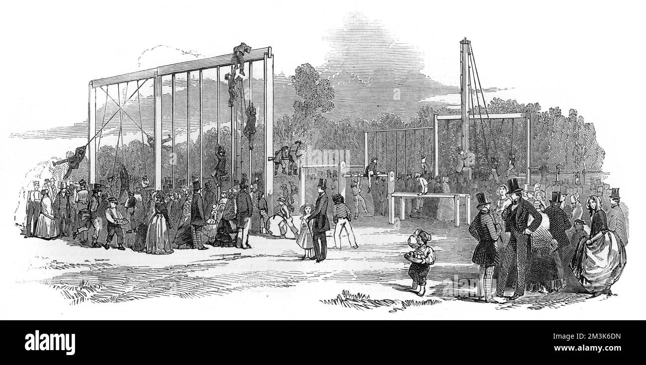 Government-funded public gymnasium on Primrose Hill, London.  1848 Stock Photo